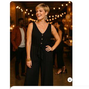 Zenobia Womens NWT Black Button Down Sleeveless Lined Jumpsuit with Belt Size 3X